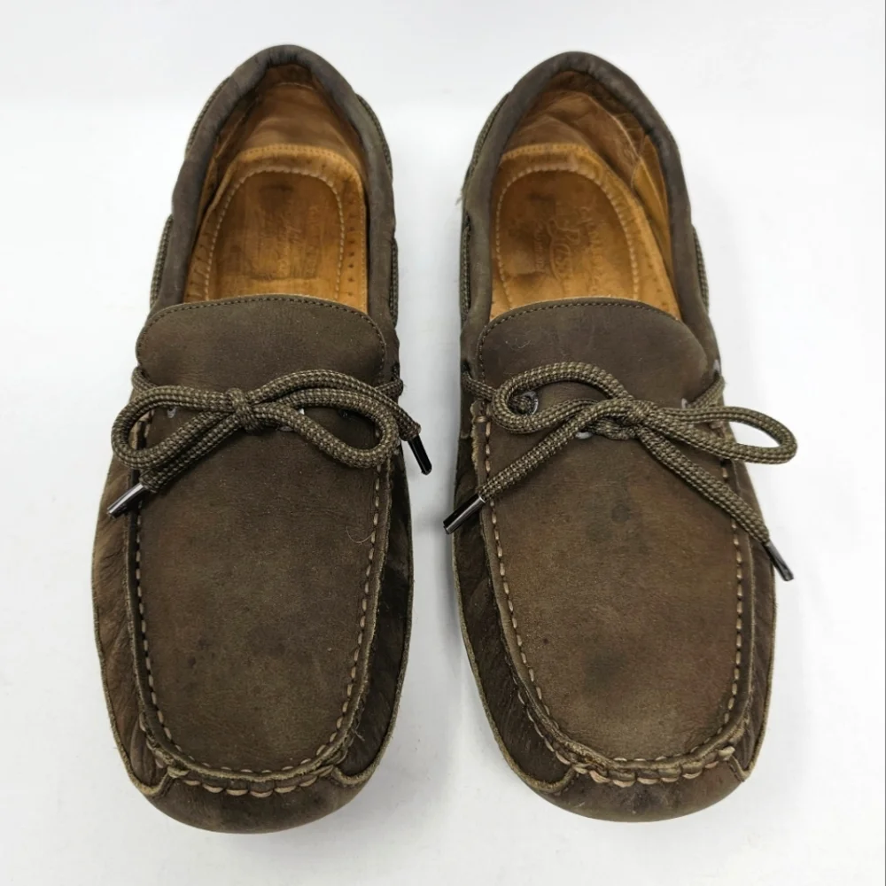 Bass Tuscany Mens Leather Driving Loafers Size 9 Dark Brown Olive‎ Nice Traction
